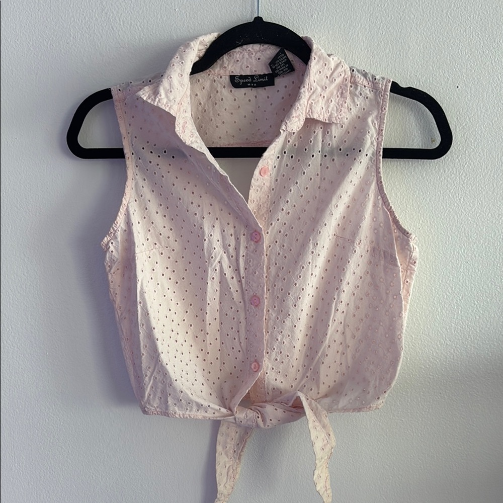 Pink Button Down Tie-Front Top